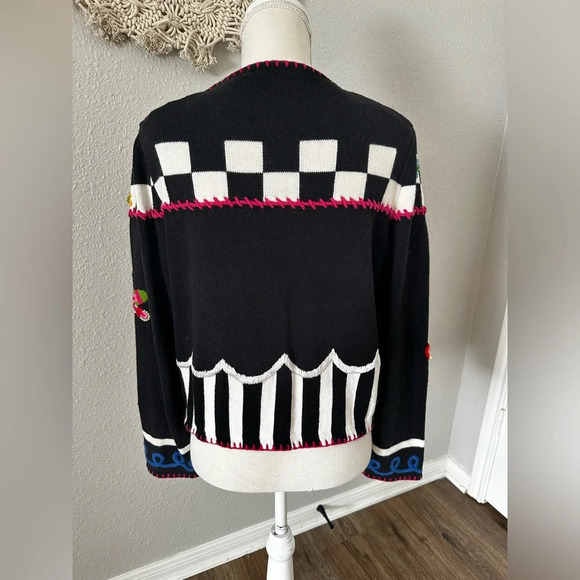 Michael Simon Butterfly Bugs Colorful Pop Art Knit Cardigan Sweater S-M Women - Picture 6 of 11